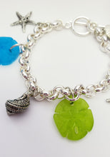 Load image into Gallery viewer, Sea Glass and Pewter Charm Bracelet