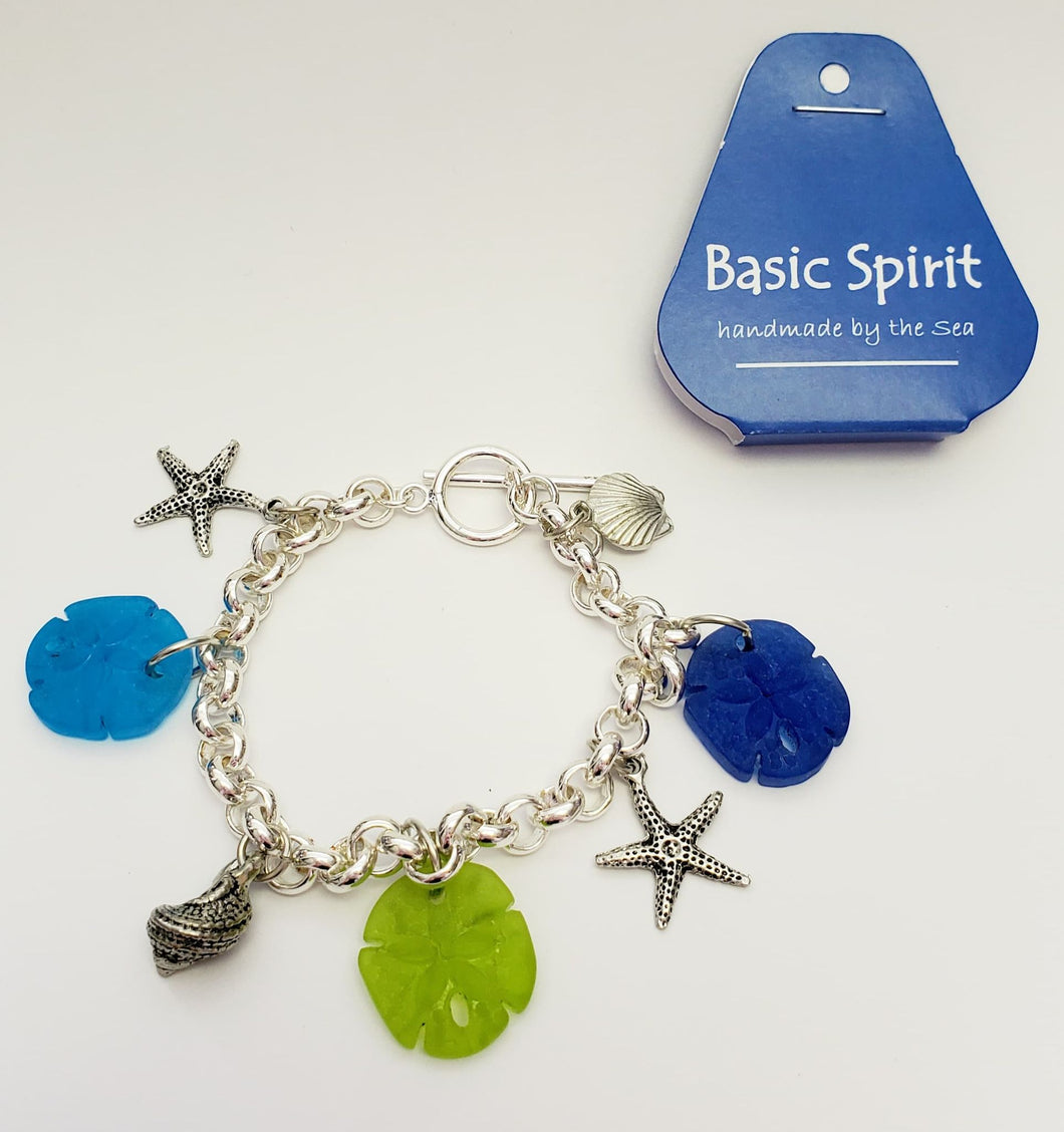 Sea Glass and Pewter Charm Bracelet